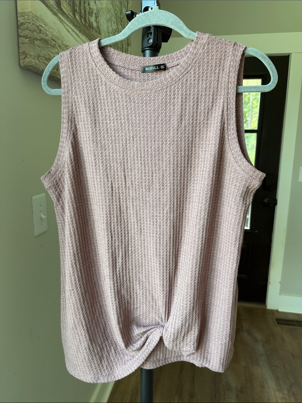 Miholl Waffle Knit Twist-Hem Tank Top in Dusty Rose